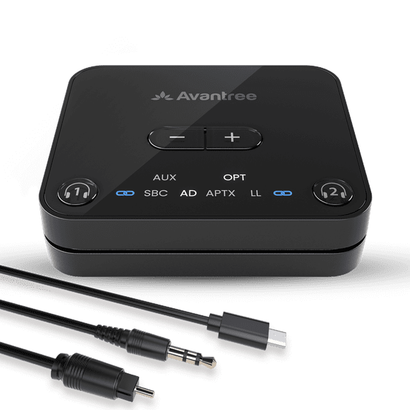 Avantree Audikast 3 - Bluetooth 5.3 Transmitter for TV with Optical or AUX Audio Output Port, aptX-Adaptive, Dual Link for 2 Headphones, and 100ft Long Range