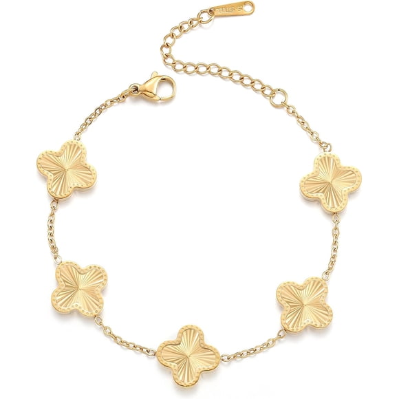 LoonWear Bracelet Trèfle Plaqué Or 18K Dupes Bracelet Porte-Bonheur en Or pour Femmes Bracelets Fleur Quatre Feuilles Bijoux Cadeaux pour Femmes