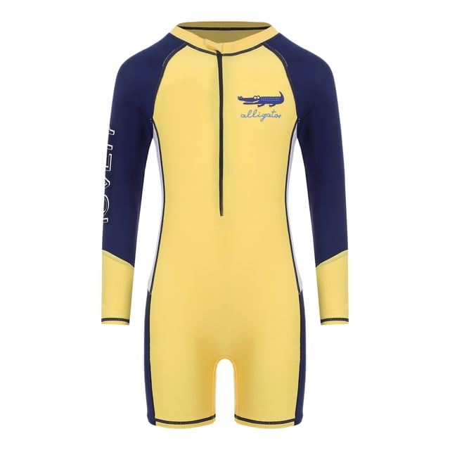 Haitryli Kids Rash Guard Swimsuit Boys Front Zip Swimwear Long Sleeve Bathing Suit UV Protection Yellow XL