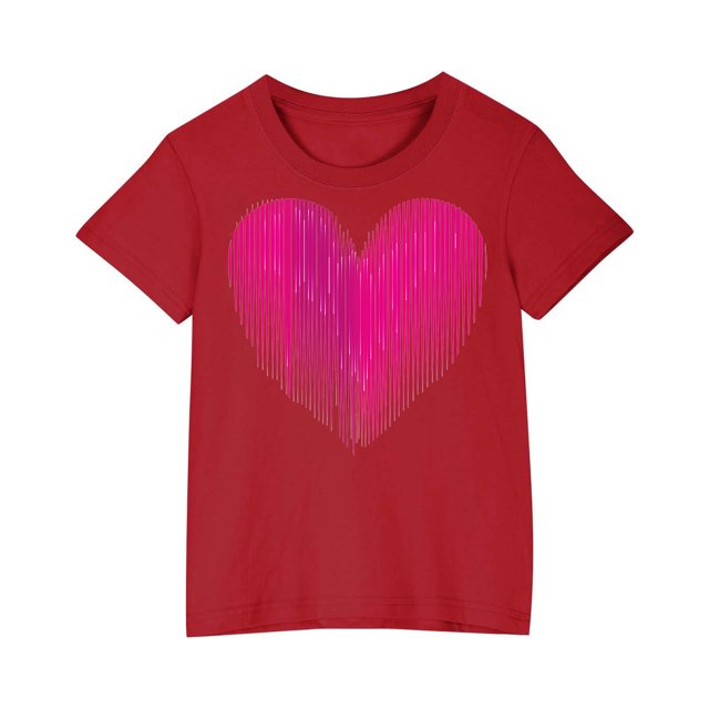 Posijego T-Shirts de la Saint-Valentin pour Enfants, T-Shirt Graphique avec Cœur, Garçons Filles, Col Rond, Manches Courtes, Hauts Mignons