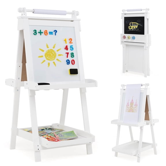 Costway Chevalet Pliable pour Enfants 3-en-1 Chevalet Artistique Double Face avec Tableau Noir Blanc