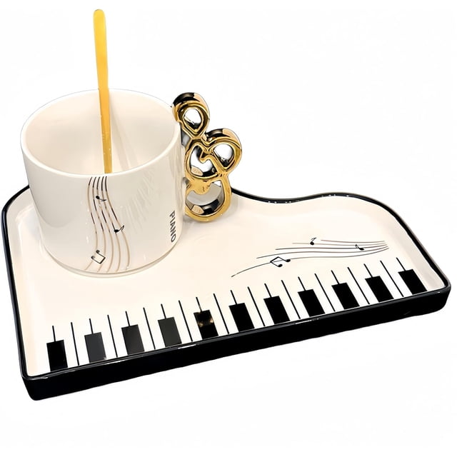 Yhmxh Kitchen Gadgets Kitchen Accessories Piano Key Ceramic Cup And Saucer Set Piano Mug Tray Coffee Cup Dessert Tray Gift Music Mug Kitchen Essentials Kitchen Aid Attachments