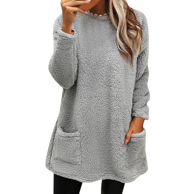 IMENGL Winter Warm Fleece Thickened Plus Size loose coat jacket sweater, Gray L, Size M-3XL