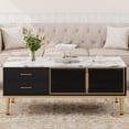 thumbnail image 2 of 45.6'' Marble Coffee Table - 4 Drawers, 2 Glass Doors, Large Storage, Adjustable Metal Legs - Small Fluted Cocktail Table with Storage for Living Room,Office, 2 of 19