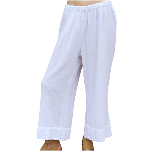 Birdeem Fashion Womens Spring and Summer Versatile Wide Leg Cotton Linen Elastic Waist Solid Color Wide Leg Pants