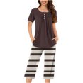 thumbnail image 1 of Timegard Ensembles de Pyjamas pour Femmes 2 Pcs Détente Col Rond Manches Courtes Haut Pantalon Capri à Rayures avec Poches Tenues, 1 of 7