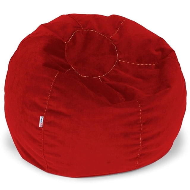 ComfyKids® Bean Bag Chair for Teens in bright red with contrast double-stitched seams and soft fabric, featuring an extra-large, rounded shape ideal for kids' furniture and casual seating, lightweight and easy to move.