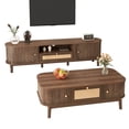 thumbnail image 4 of Noble House TV Stand & Coffee Table Set, Walnut with Sliding Doors & Woven Drawers, Media Console and Storage Table, 4 of 9