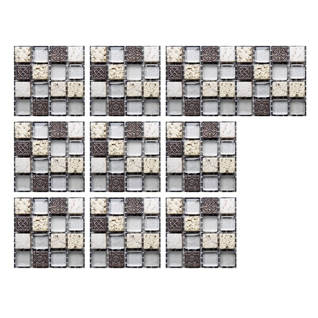 Wall Sticker DIY 10-Piece Ceramic Tile Paste 3D Lattice Design for Self- Wall for Home 10PCS