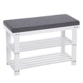 thumbnail image 1 of SONGMICS Bamboo Shoe Bench, 2-Tier Shoe Rack, 11.4 x 28 x 19.3 Inches, White and Gray, 1 of 5