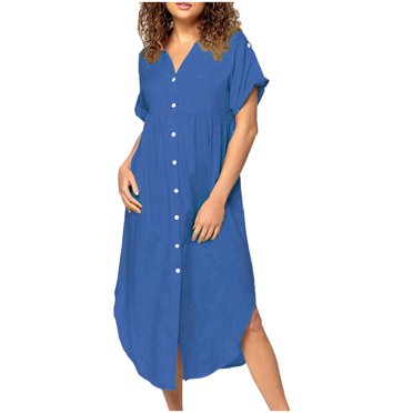 Weiqiqre Robes d'Été Décontractées pour Femmes à Boutons, Longues Tuniques de Plage pour Couvrir le Maillot de Bain, Robe Chemise Maxi d'Été