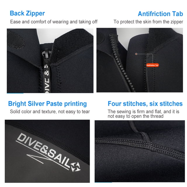 Combinaison de Plongée Haute Efficacité Anti-Froid Maillots de Bain Confortables Écran Solaire Puissant Réduire la Résistance à l'Eau Combinaison Classique Col Rond Homme Noir 3TG