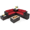 thumbnail image 1 of Gymax Ensemble de Canapé de Patio 6 Pcs et Table à Feu, Ensemble de Canapé Sectionnel d'Extérieur en Rotin avec Coffre de Rangement, Rouge, 1 of 8