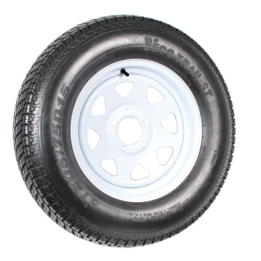 eCustomrim Trailer Tire On Rim ST205/75D15 F78-15 205/75-15 Load Range C 5 Lug Wheel White Spoke - 2 Year Warranty w/Free Roadside