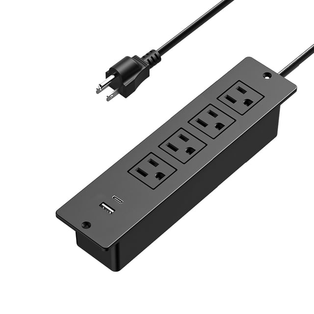 LEEYNEER Recessed Power Strip Socket Mountable Desk Power Outlet Desktop Power Strip with 4 AC Sockets and USB Type-C Ports for Conference Tables Sofas Bedside Tables and Office Desks