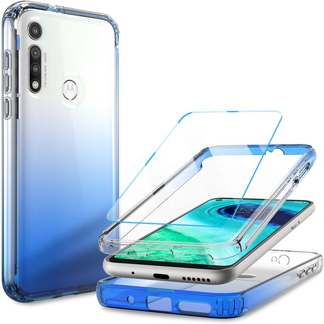 for Motorola Moto G Fast Case with Screen Protector Heavy Duty Protective 2 in 1 Full Body Shockproof Front Bumper with Anti-Yellowing Clear Phone Case for Moto G Fast(Clear Blue)