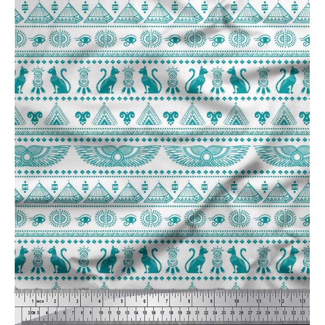 Soimoi Cotton Duck Fabric Cat,Pyramids & Wings Egyptian Print Fabric by the Yard 56 Inch Wide