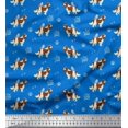 thumbnail image 1 of Soimoi Blue Satin Silk Fabric Bird,Paw & Cocker Spaniel Dog Print Sewing Fabric Yard 42 Inch Wide, 1 of 3