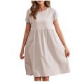 thumbnail image 1 of Yuyuzo Robes d'Été pour Femmes 2025 Coton Lin Manches Courtes Plissées Robe Midi Décontractée T-Shirt Fluide Robe d'Été, 1 of 7