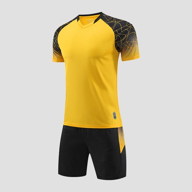 hengsof Ensemble de Maillot de Football à la Mode pour Enfants, Haut à Manches Courtes Col Ras du Cou, Short à Taille Élastique Tenue de Sport, Confortable Respirant Absorbant la Sueur Séchage Rapide Uniforme de Sport Deux Pièces