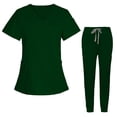 thumbnail image 1 of Ensemble de Sarraus pour Femmes, Haut de Sarrau à Col en V Extensible et Pantalon Jogger à Cordon avec 7 Poches, Anti-Froissement, Doux, Ensemble d'Uniforme d'Infirmière, Manches Courtes, Vêtements de Travail Protecteurs, Ensemble de Chemise, Vert, 1 of 5