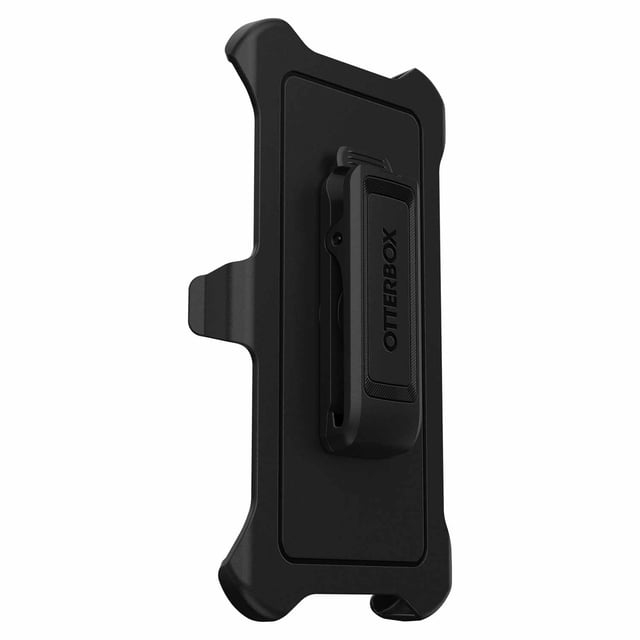 OtterBox Holster Defender Pro XT Accessory Black for iPhone 17 Pro Max shown in a 3/4 profile view with a black holster featuring a 360-degree rotating belt clip that locks securely, compatible with Defender Series XT cases and suitable for quick device access and hands-free carrying.