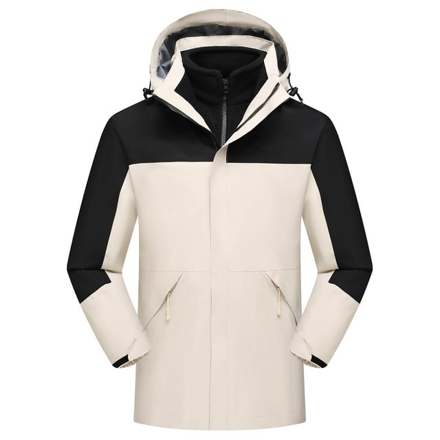 Pisexur Vestes pour Hommes Manteaux Confortables pour Hommes Unisexe à Capuche Manches Longues Patchwork Fermeture Éclair Coquille Rigide Molleton Randonnée Vêtement d'Extérieur Manteau Beige,G