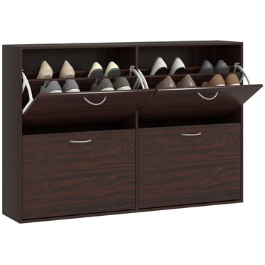 HOMCOM Flip Down Shoe Storage Cabinet, Wooden Shoe Rack, Entryway Shelf