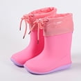 thumbnail image 2 of Kids Child Rain Boots with an Elastic Boot Collar Adjustable Drawstring Solid Color Waterproof Non Slip Light up Rubber Sole Garden Shoes Outdoor EVA Rain Shoes for 2-9 Years Pink, 2 of 4