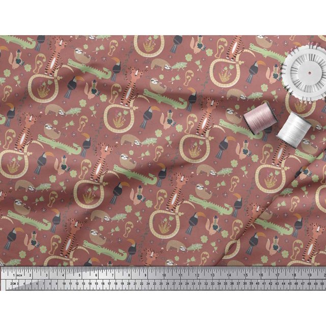 Soimoi Poly Georgette Fabric Floral,Bird & Animals African Print Sewing Fabric Yard 42 Inch Wide