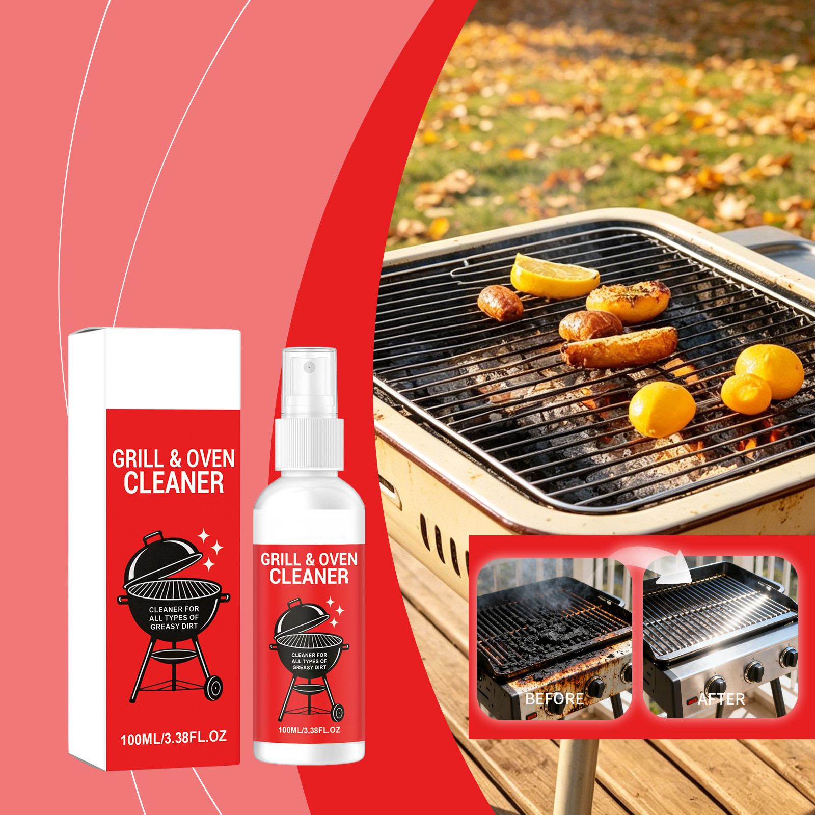 YYV Gifts BBQ Grill Cleaner Degreaser 100ml Heavy-Duty Grease Remover for Gas Charcoal Grills Ovens and Tools Fast-Acting Food-Safe Formula Barbecue Cleaning Solution Household
