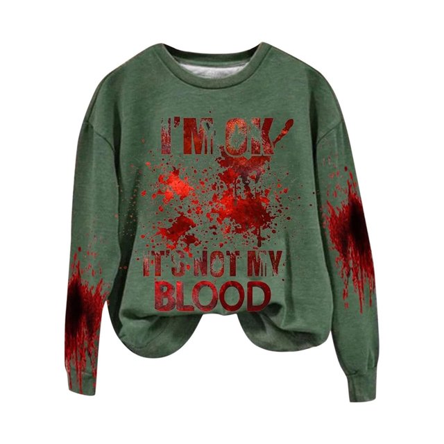 Rbaofujie Couples Chandails à Capuchon Halloween Mode Femmes Décontracté Manches Longues Col Rond Imprimé Chandail pour Dames Hauts Blouse Vert Chandails pour Dames