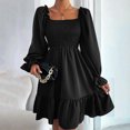 thumbnail image 2 of cfhntfmh Robes pour Femmes Mode Col Carré Robe Midi Smockée Décontractée Ample Manches Longues Ruffle Ourlet Robe Cocktail, 2 of 7