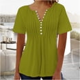 thumbnail image 2 of AherBiu Womens Tops Summer Button Round Neck Solid Color Ruched Dressy Casual Loose Tunics Tshirts, 2 of 4