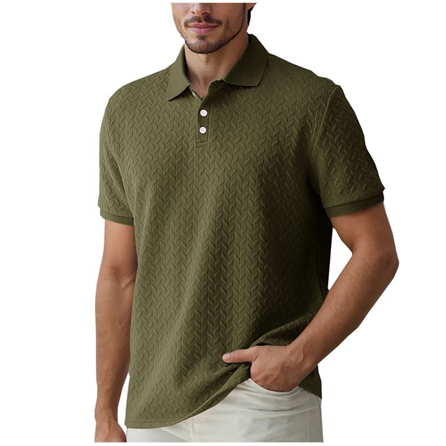 Pisexur T Shirts for Man,Man Chemise Décontractée Unie d'Été à Manches Courtes avec Col Rabattu et Boutons, Vert Armée, Chemises de Golf pour Hommes et Hommes