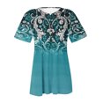 thumbnail image 4 of Pompotops Femmes Mode Casual Imprimé Col Rond en Vrac Manches Courtes T-shirt Top Chemisier Pull-Over Clair, 4 of 5