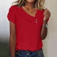 thumbnail image 2 of Fgnfyis T-Shirt à Manches Courtes à Col en V Uni avec Boutons et Manches Pétales pour Femme Hauts pour Femmes Rouge P, 2 of 5