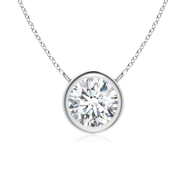 Angara Collier en Diamant Naturel - Collier Solitaire en Diamant Rond Serti Clos en Platine pour Femmes