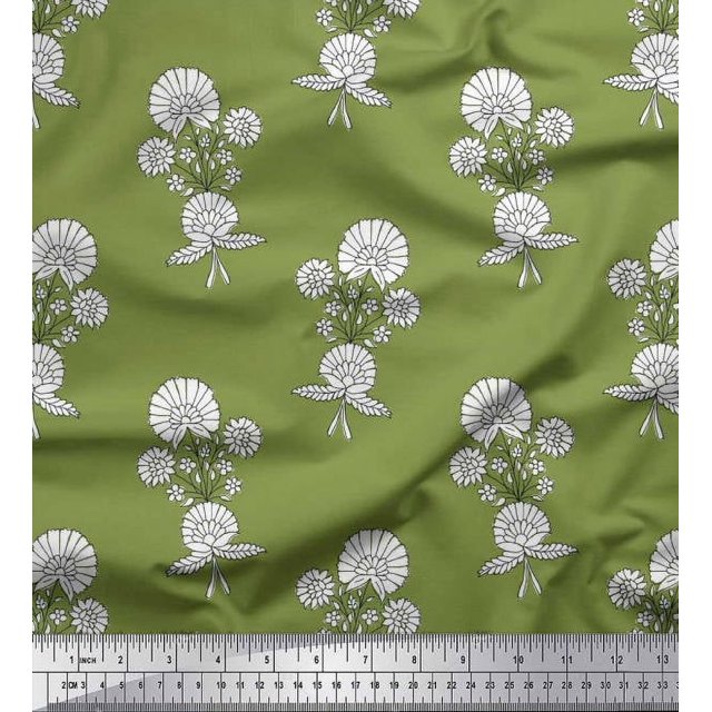 Soimoi Modal Satin Fabric Leaves & Floral Block Print Fabric by The Yard 42 Inch Wide