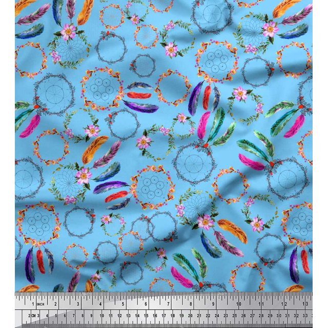 Soimoi Polyester Crepe Fabric Wreath & Dream Catcher Home Decor Decor Fabric Printed Yard 42 Inch Wide
