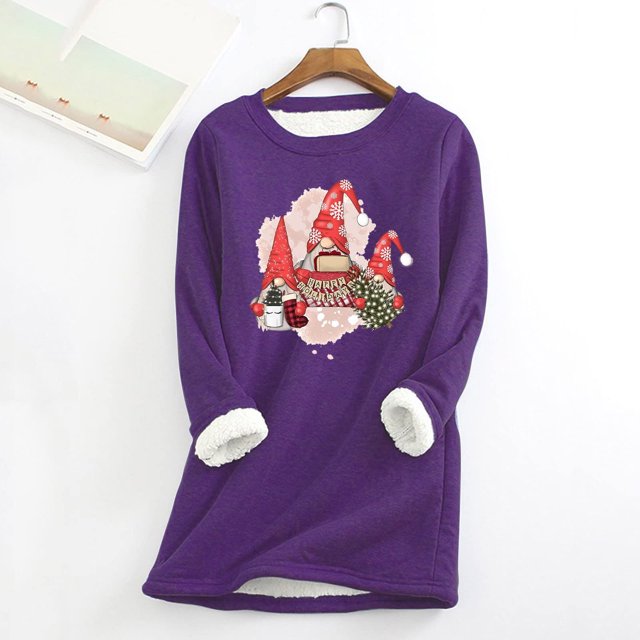 Tenues d'Hiver Mode Femme Noël Imprimé Manches Régulières Hiver Ample Vacances Décontracté Manches Col Rond Chemise Hauts Mignons Tenues d'Hiver en Liquidation