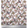 thumbnail image 1 of Soimoi Silk Fabric Leaves,Red Berries & Parrot Bird Print Fabric by Yard 42 Inch Wide, 1 of 1