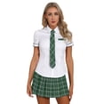 thumbnail image 2 of iiniim Tenue de Cheerleading pour Écolière pour Femmes Uniforme de Sport Chemise à Manches Courtes avec Jupe à Carreaux Ensemble avec Cravate Vert 4TG, 2 of 6