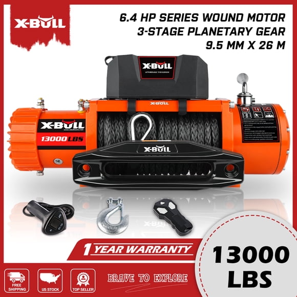 X-BULL Electric Winch 13000LBS 12V Synthetic Rope Wireless Remote Trailer Tow Truck Jeep Off-Road
