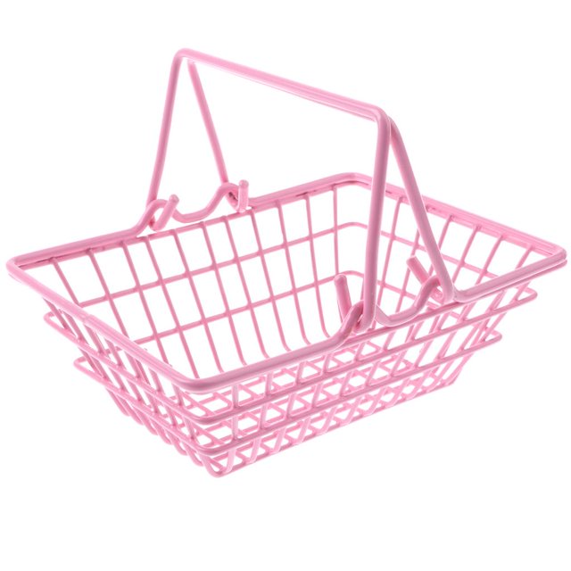 HILABEE Kids Mini Metal Supermarket Shopping Basket For Kitchen Fruit Vegetable Food Pink small