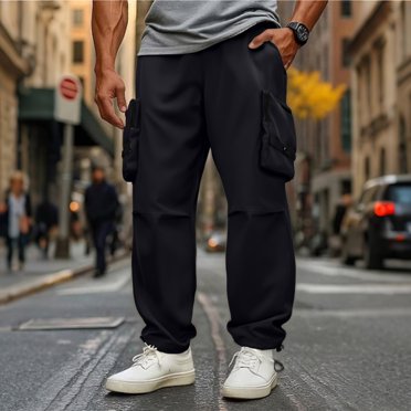 Fankiway Men's Solid Color Outdoor Multi Pocket Workwear Straight Leg Pants for Utility and Work Black M