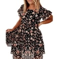 thumbnail image 1 of Ketyyh-chn99 Robes Jupes pour Femmes Vêtements Manches à Volants à Étages Robe Trapèze Courte Noir,G, 1 of 5