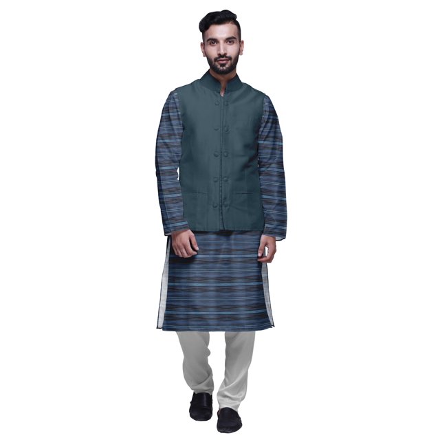 Atasi Ensemble Kurta Pyjama Ethnique Classique à Manches Longues Imprimé pour Hommes Tenue Décontractée