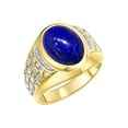 thumbnail image 3 of RYLOS Men's Rings 14K Yellow Gold Nugget Ring with Cabochon Gemstone & Diamonds Lapis Rings For Men Size 13, 3 of 7
