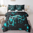 thumbnail image 1 of YST 7-Piece Twin Size Comforter Set, Gamepad Theme, Black and Teal, 1 of 5